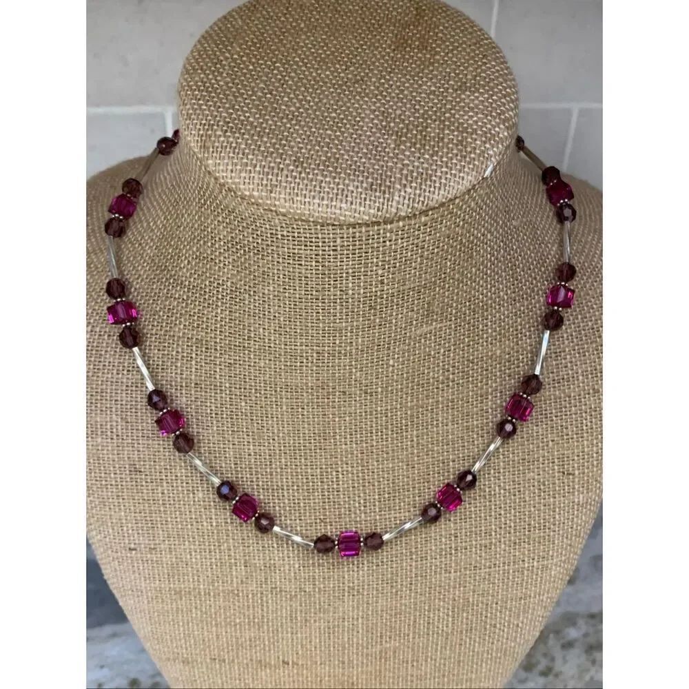 Amethyst and Fuchsia Handmade Necklace with Sterling Silver accents #purple #pin